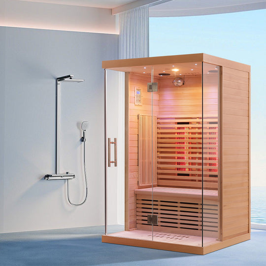 Hylivesaunas 110V/1 person Hemlock Indoor Full Spectrum Infrared Sauna Dry Sauna with Mobile-app Control System- Infrared 1