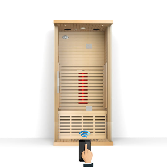 Hylivesaunas 110V/1 person Hemlock Indoor Full Spectrum Infrared Sauna Dry Sauna with Mobile-app Control System- Infrared 1